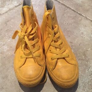 Vibrant Yellow High-Top Sneakers with Suede Finish